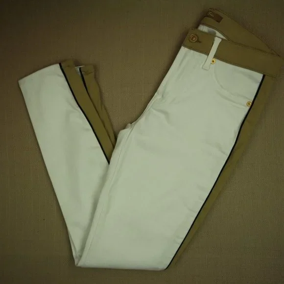 7 For All Mankind Skinny Jeans Women's Size 27 Faux Suede Trim White Denim - Picture 2 of 10